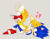Size: 695x547 | Tagged: dead source, safe, artist:chaoparks, miles "tails" prower, sonic the hedgehog, age difference, blushing, duo, gay, heart, holding them, lying on side, shipping, simple background, smile, sonic x tails