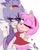 Size: 1080x1352 | Tagged: safe, artist:goddess_pmbsketching23, amy rose, blaze the cat, cat, hedgehog, 2022, amy x blaze, amy's halterneck dress, blaze's tailcoat, blushing, clothes, cute, dress, female, females only, hand on arm, hand on chin, heart, lesbian, one eye closed, shipping