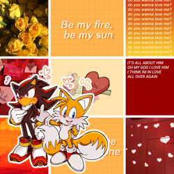 Size: 2000x2000 | Tagged: safe, artist:proship-moodboards, miles "tails" prower, shadow the hedgehog, blushing, duo, english text, gay, moodboard, shadow x tails, shipping