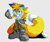 Size: 2048x1736 | Tagged: safe, artist:dunkinbublin, miles "tails" prower, fox, belt, boots, clothes, colored ears, grey background, grey gloves, holding something, looking at viewer, looking up at viewer, male, nut, older, older tails, pants, simple background, smile, solo, standing