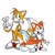 Size: 4070x4070 | Tagged: safe, artist:bob1777j7j7, miles "tails" prower, fox, classic tails, duo, looking at viewer, male, modern tails, self paradox, simple background, smile, standing, thumbs up, uekawa style, v sign, white background