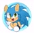 Size: 1596x1596 | Tagged: safe, artist:syrcaii, sonic the hedgehog, oc, oc:maurice the hedgehog (syrcaii), hedgehog, :3, alternate universe, au:resonance, blushing, cheek fluff, chest fluff, cute, faux sticker, looking at viewer, nonbinary, one fang, signature, simple background, smile, solo, sonabetes, white background