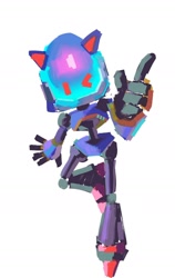 Size: 1200x1896 | Tagged: safe, artist:pluffskin, chaos sonic, sonic prime s2, lineless, looking at viewer, pointing, robot, simple background, solo, white background, wink