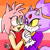Size: 1280x1280 | Tagged: safe, artist:supers0nicstyle, amy rose, blaze the cat, cat, hedgehog, 2023, amy x blaze, amy's halterneck dress, blaze's tailcoat, blushing, clothes, cute, dress, female, females only, holding hands, lesbian, lesbian pride, one eye closed, pride, shipping, tail wagging