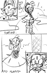 Size: 621x960 | Tagged: safe, artist:artyyline, amy rose, blaze the cat, cat, hedgehog, 2023, amy x blaze, amy's halterneck dress, cute, dress, english text, female, females only, heart, lesbian, shipping, sketch, wedding