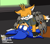 Size: 2000x1750 | Tagged: safe, artist:moontigerange1, miles "tails" prower, nine, sonic the hedgehog, sonic prime, abstract background, aged up, blushing, clenched teeth, duo, floppy ears, gay, looking at each other, nine x sonic, older, pinning them, scene interpretation, shipping, sonic x tails