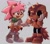 Size: 1727x1531 | Tagged: safe, artist:smilenetwork, amy rose, trip the sungazer, sonic superstars, amy's schoolgirl outfit, classic amy, classic sonic (universe), clothes, duo, grey background, looking at them, mouth open, simple background, skirt, smile, standing