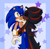 Size: 1655x1613 | Tagged: safe, artist:fig-fog, shadow the hedgehog, sonic the hedgehog, hedgehog, 2023, abstract background, blushing, border, chest fluff, cute, duo, ear fluff, eyes closed, gay, holding them, kiss on cheek, male, one eye closed, shadow x sonic, shipping, signature, standing, star (symbol), trans male, transgender, wagging tail