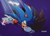 Size: 1314x936 | Tagged: safe, artist:risziarts, shadow the hedgehog, sonic the hedgehog, hedgehog, sonic prime s2, 2023, abstract background, clenched teeth, duo, electricity, falling, holding them, rescue, signature