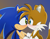 Size: 1400x1100 | Tagged: dead source, safe, artist:andtails1, miles "tails" prower, sonic the hedgehog, alternate universe, blushing, commission, duo, gay, gradient background, holding each other, lidded eyes, looking at each other, shipping, signature, smile, sonic x style, sonic x tails, standing