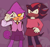Size: 1127x1065 | Tagged: safe, artist:neetclown, espio the chameleon, shadow the hedgehog, 2023, blushing, crossdressing, dress, duo, echo background, eyelashes, femboy, frown, gay, halftone, hand on hip, looking at viewer, male, shadpio, shipping, skirt, standing, sweater, tie, v sign