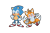 Size: 1000x659 | Tagged: artist needed, safe, miles "tails" prower, sonic the hedgehog, 2021, blushing, classic sonic, classic sonic (universe), classic tails, cute, duo, eyes closed, looking at viewer, one eye closed, simple background, sonabetes, standing, standing on one leg, tailabetes, transparent background