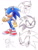 Size: 960x1280 | Tagged: safe, artist:skeletonpendeja, sonic the hedgehog, clenched fists, dark skin, eyelashes, looking offscreen, male, mouth open, simple background, sketch, smile, soap shoes, solo, standing, white background, yellow gloves