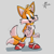 Size: 1364x1364 | Tagged: safe, artist:blondiemutt, miles "tails" prower, holding something, looking offscreen, male, open smile, simple background, smile, solo, wrench