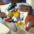 Size: 1500x1481 | Tagged: safe, artist:lord-kiyo, miles "tails" prower, cat, fox, duo, duo male, eyes closed, holding tail, klonoa, male, mouth open, open smile, pillow, smile