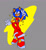 Size: 1216x1326 | Tagged: dead source, safe, artist:sploinky-explosions, sonic the hedgehog, abstract background, crop top, ear piercing, heart, looking up, pants, smile, soap shoes, solo, standing, star (symbol), trans female, transgender, v sign