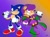 Size: 3193x2366 | Tagged: safe, artist:theteyoman, mina mongoose, sonic the hedgehog, hedgehog, mongoose, abstract background, duo, female, male, microphone, singing