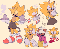 Size: 5500x4500 | Tagged: safe, artist:pastelmangos, pyjamas the sheepdog, sonic the hedgehog, super sonic, blood, fleetway super sonic, super form, waitstaff outfit