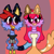 Size: 768x768 | Tagged: safe, artist:bluedeerfox14, scratch, adventures of sonic the hedgehog, bandit heeler (bluey), bluey, blushing, canon x oc, chilli heeler (bluey), cosplay, crossover, dic, dress, fake ears, fake nose, fake tail, female, headband, male