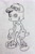 Size: 1372x2048 | Tagged: safe, artist:studioboner, ian jr, sonic forces, baseball cap, bowtie, cap, crocs, english text, hat, line art, looking offscreen, monochrome, no mouth, solo, standing, text, thousand yard stare, traditional media, words on a hat