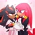 Size: 2000x2000 | Tagged: safe, artist:studiononsense, knuckles the echidna, shadow the hedgehog, echidna, hedgehog, 2023, blushing, bow, bowtie, clothes, duo, ear fluff, gay, gradient background, heart, holding hands, knuxadow, knuxadow week, lidded eyes, looking at each other, male, petals, shipping, signature, smile, standing, wedding, wedding ring, wedding suit