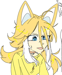 Size: 1272x1537 | Tagged: safe, artist:kptya, miles "tails" prower, human, choker, gender swap, humanized, looking offscreen, necklace, partially humanized, simple background, solo, tongue out, white background