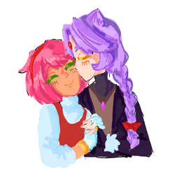 Size: 1368x1388 | Tagged: safe, artist:bombchan, amy rose, blaze the cat, human, amy x blaze, blushing, clothes, cute, duo, eyes closed, holding hands, humanized, lesbian, shipping, simple background, smile, white background