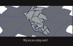 Size: 2048x1293 | Tagged: safe, artist:short-boii, sonic the hedgehog, sonic frontiers, abstract background, angst, dialogue, english text, kneeling, sad, solo