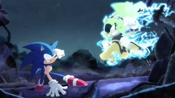 Size: 2500x1406 | Tagged: safe, artist:y-firestar, sonic the hedgehog, surge the tenrec, fight