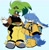 Size: 2008x2048 | Tagged: safe, artist:sonicattos, kit the fennec, surge the tenrec, blue background, dark skin, duo, frown, simple background, smile, standing