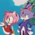Size: 1000x1000 | Tagged: safe, artist:amyrosesimp1, amy rose, blaze the cat, cat, hedgehog, 2022, alternate version, amy x blaze, amy's halterneck dress, blaze's tailcoat, cute, dress, female, females only, lesbian, looking at them, shipping
