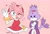 Size: 1650x1124 | Tagged: safe, artist:scrk57wvfun6oa8, amy rose, blaze the cat, cat, hedgehog, ..., 2022, amy x blaze, amy's halterneck dress, blaze's tailcoat, cute, female, females only, lesbian, looking at viewer, mouth open, one eye closed, shipping, sparkles, tail wagging