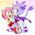 Size: 2000x2000 | Tagged: safe, artist:alfiasaee, amy rose, blaze the cat, cat, hedgehog, 2022, amy x blaze, amy's halterneck dress, blaze's tailcoat, blushing, clothes, cute, dress, female, females only, hand on back, holding hands, lesbian, looking at each other, mouth open, shipping