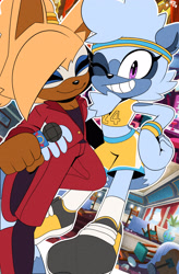 Size: 2012x3072 | Tagged: safe, artist:buddyhyped, tangle the lemur, whisper the wolf, the murder of sonic the hedgehog, alternate version, arm around shoulders, duo, lesbian, shipping, smile, style emulation, tangle x whisper, tmosth style