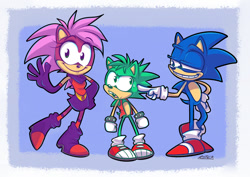 Size: 990x700 | Tagged: safe, artist:vaporotem, sonia the hedgehog, sonic the hedgehog, manic the hedgehog