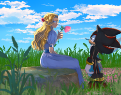 Size: 2575x2033 | Tagged: safe, artist:skyavii-sonic, maria robotnik, shadow the hedgehog, flower