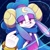 Size: 1000x1000 | Tagged: safe, artist:honeylief, sheep, sonic dream team, 2023, abstract background, ariem, female, lidded eyes, looking at viewer, signature, smile, solo