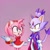 Size: 1000x1000 | Tagged: safe, artist:white_vooid, amy rose, blaze the cat, cat, hedgehog, 2022, amy x blaze, amy's halterneck dress, blaze's tailcoat, blushing, clothes, cute, dress, female, females only, lesbian, looking at each other, shipping