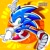 Size: 1280x1280 | Tagged: safe, artist:notnicknot, sonic the hedgehog, 2023, abstract background, logo, looking back, posing, smile, solo, treads