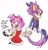 Size: 1455x1524 | Tagged: safe, artist:protosaru, amy rose, blaze the cat, cat, hedgehog, 2021, amy x blaze, amy's halterneck dress, annoyed, blaze's tailcoat, dialogue, duo, english text, female, females only, fingerless gloves, holding hands, lesbian, looking at viewer, shipping, simple background, white background