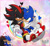 Size: 2048x1885 | Tagged: safe, artist:tytofi, shadow the hedgehog, sonic the hedgehog, abstract background, blushing, cute, duo, gay, heart, hugging, hugging from behind, lidded eyes, looking at each other, male, one eye closed, outline, rainbow, shadow x sonic, shipping, smile, smiling at each other, treads