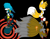 Size: 2048x1612 | Tagged: safe, artist:cyngawolf, kit the fennec, miles "tails" prower, fox, alternate version, black background, colored version, crying, duo, eyes closed, fennec, fire, flame, flat colors, gay, kit x tails, kitsune, male, shipping, side view, simple background, standing, tears
