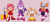 Size: 2048x896 | Tagged: safe, artist:basesandbadniksposting, amy rose, blaze the cat, cream the rabbit, rouge the bat, bat, cat, hedgehog, rabbit, dress, frown, group, hammer, holding something, looking at viewer, piko piko hammer, pink background, simple background, smile, standing