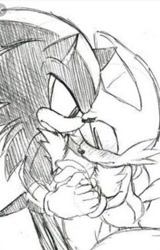 Size: 622x971 | Tagged: artist needed, safe, miles "tails" prower, shadow the hedgehog, black and white, blushing, duo, gay, holding hands, shadow x tails, shipping, simple background, sketch, white background