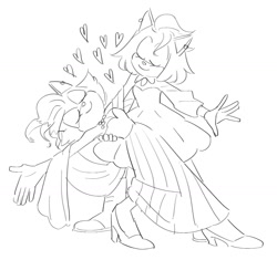 Size: 1280x1204 | Tagged: safe, artist:ffc1cb, amy rose, blaze the cat, cat, hedgehog, 2017, amy x blaze, cute, dancing, dress, eyes closed, female, females only, hearts, heels, lesbian, shipping, sketch
