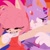 Size: 736x736 | Tagged: safe, artist:b1rxx.ames, amy rose, blaze the cat, cat, hedgehog, 2023, amy x blaze, amy's halterneck dress, bisexual pride, blaze's tailcoat, blushing, clothes, cute, dress, eyes closed, female, females only, lesbian, lesbian pride, pride, shipping