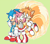 Size: 1000x886 | Tagged: safe, artist:8xenon8, artist:shadails, amy rose, miles "tails" prower, sonic the hedgehog, blushing, flying, green background, simple background, smile, spinning tails, trio