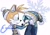 Size: 2048x1423 | Tagged: dead source, safe, artist:lizislife, kit the fennec, miles "tails" prower, abstract background, duo, gay, hat, kit x tails, lidded eyes, looking at each other, shipping, signature, smile, snowflake, standing, winter, winter outfit