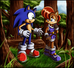 Size: 1695x1568 | Tagged: safe, artist:zeiram0034, sally acorn, sonic the hedgehog, sally x sonic, shipping, straight