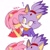Size: 1080x1074 | Tagged: safe, artist:toondipz, amy rose, blaze the cat, cat, hedgehog, ..., 2023, amy x blaze, amy's halterneck dress, blaze's tailcoat, blushing, clothes, cute, dress, exclamation mark, eyes closed, female, females only, kiss on cheek, lesbian, shipping